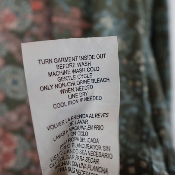 Mason & Belle Blouse Women's Large Green Pink Floral Tasseled Boho Peasant Hippy - Picture 9 of 9